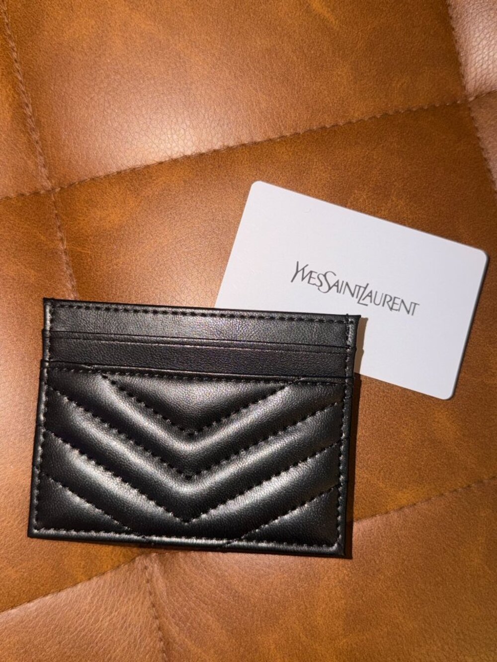 Saint Laurent YSL Quilted Leather Cardholder-Black Gold Emblem-Mothers Day Gift - Picture 4 of 4